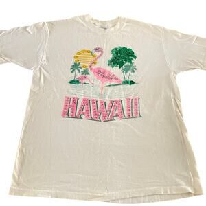 VTG 90s Hawaii Sequin Palm Flamingo T-Shirt size XL Hanes USA